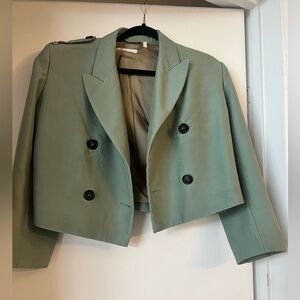 Helmut Lang Cropped Double-Breasted Blazer in Light Sage Green